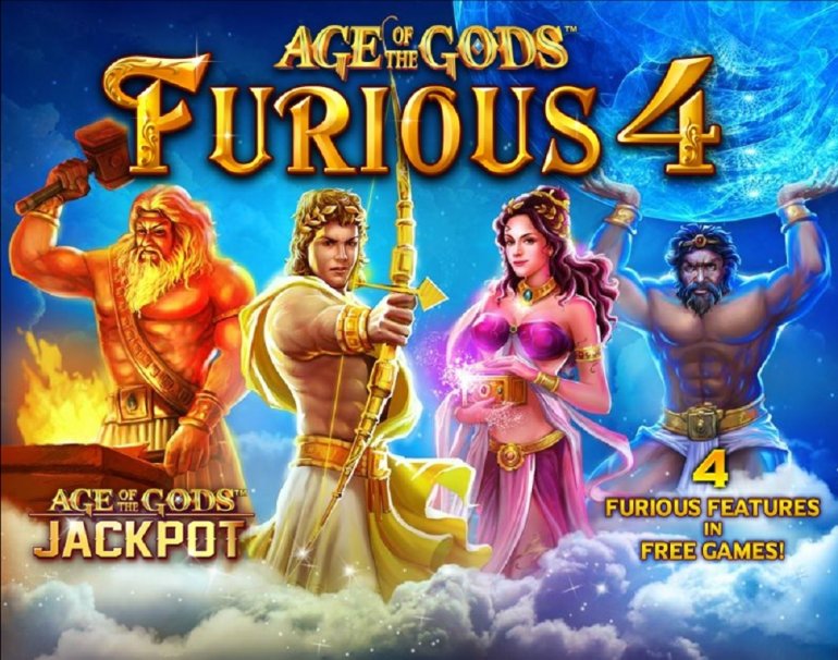 Древнегреческие боги на заставке игрового автомата Age of the Gods: Furious 4 от Playtech
