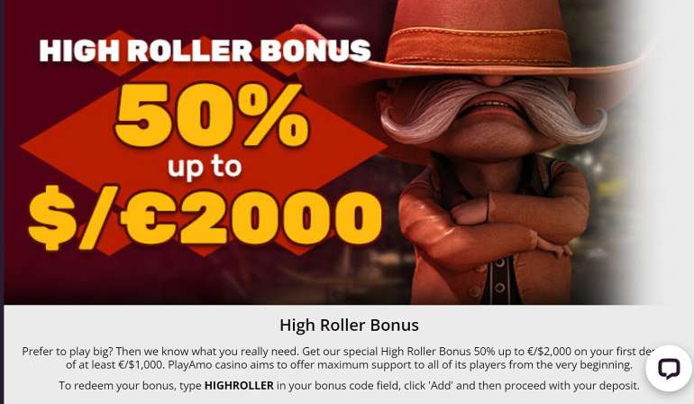 Стартовый бонус до 2000 евро для хайроллеров в PlayAmo