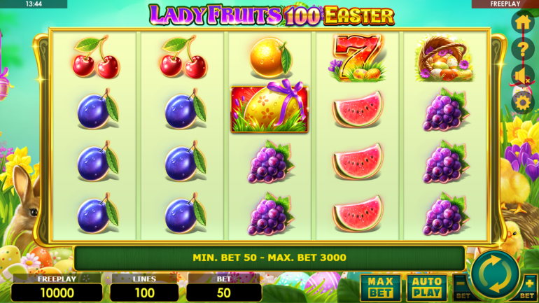 Дизайн слота в Леди Фрутс 100 Пасха Тема в Lady Fruits 100 Easter