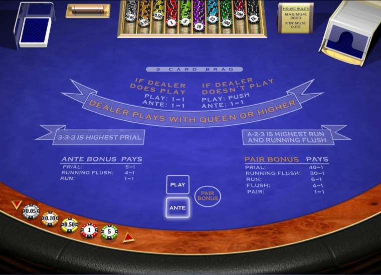 Видео покер 3 Card Brag демо-игра
