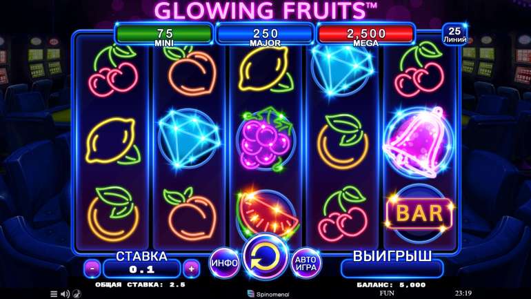 Дизайн слота в Светящиеся Фрукты Тема в Glowing Fruits