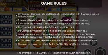 777 Jackpot Diamond Hold and Win: Правила