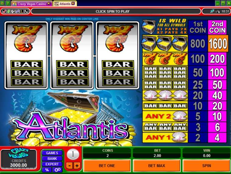 Видео покер Atlantis демо-игра