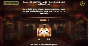 Big Win Cat Pawsperity: Таблица выплат