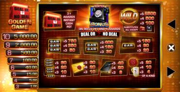 Deal or No Deal: Golden Game: Таблица выплат