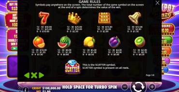 Jackpot Blaze: Таблица выплат
