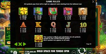 Rainbow Gold: Таблица выплат