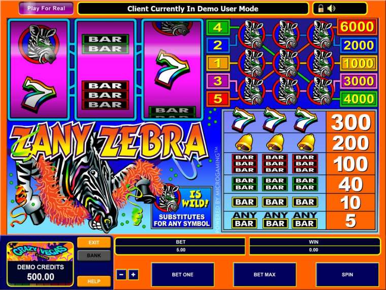 Видео покер Zany Zebra демо-игра