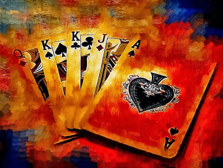 Картина маслом игральные карты: Туз, два короля, королева и валет