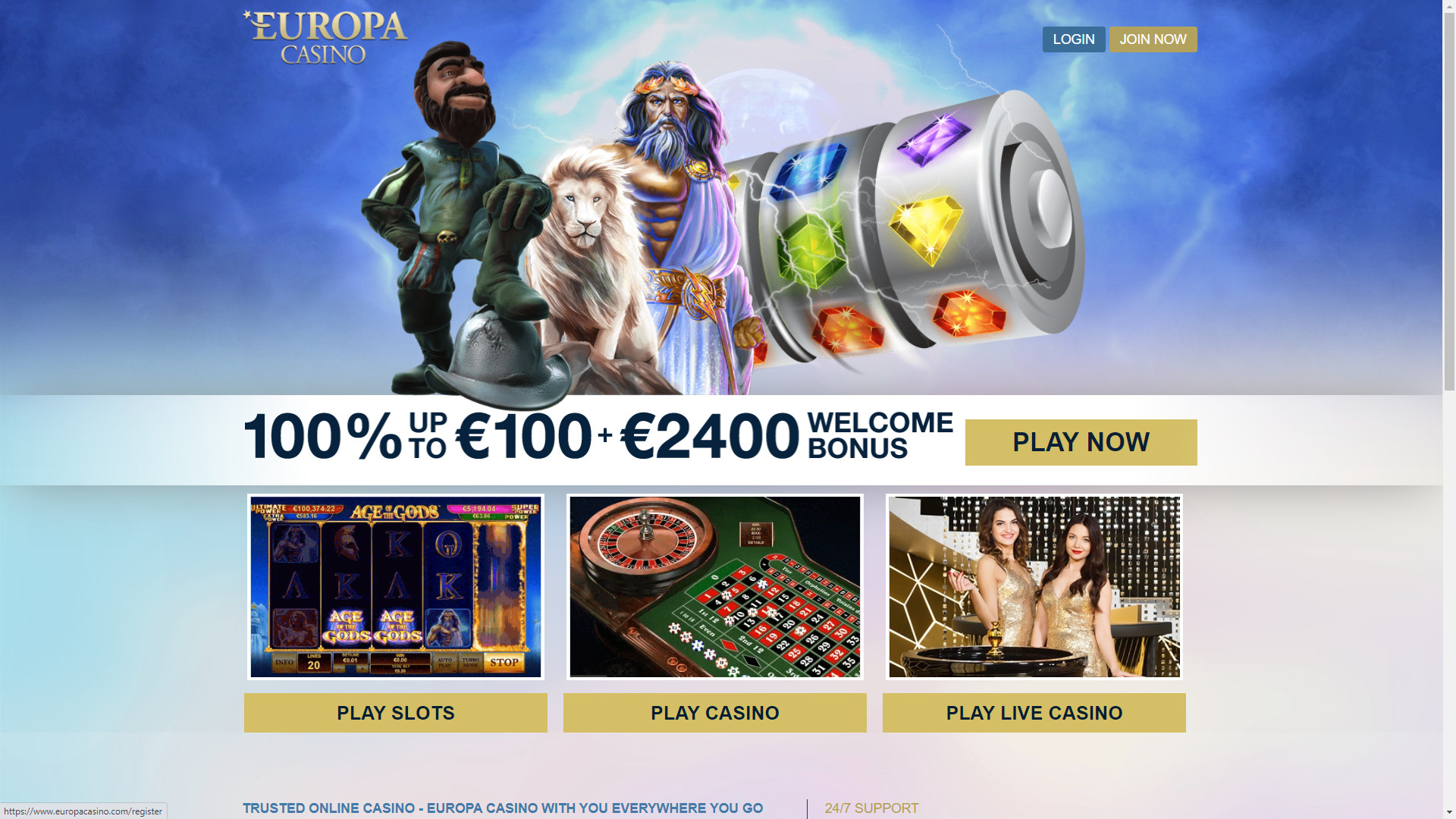 главная страница казино Европа